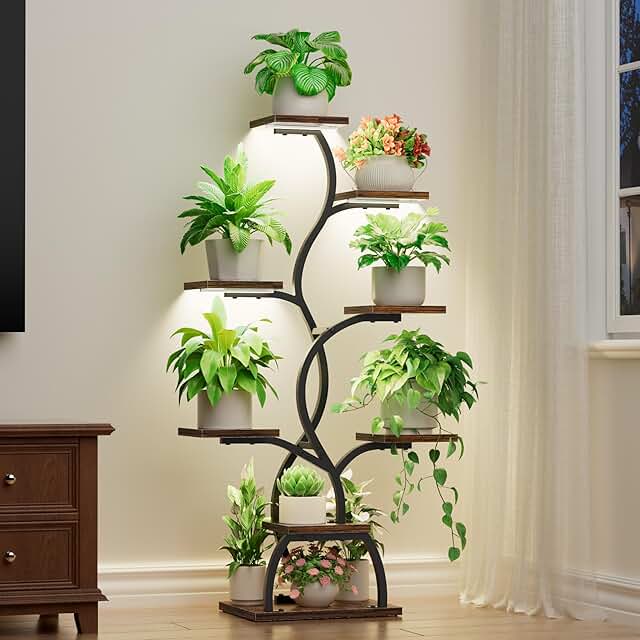 EVAWOO Plant Stand Indoor with Grow Light - 8 Tiered Plant Shelf Indoor,...