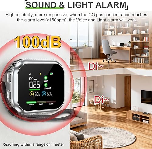 Miniatura 5 de Detectores de monóxido de carbono de humo enchufables 6 en 1 con interfaz de usuario inteligente giratoria de 360, pantalla HD, alarma de luz de