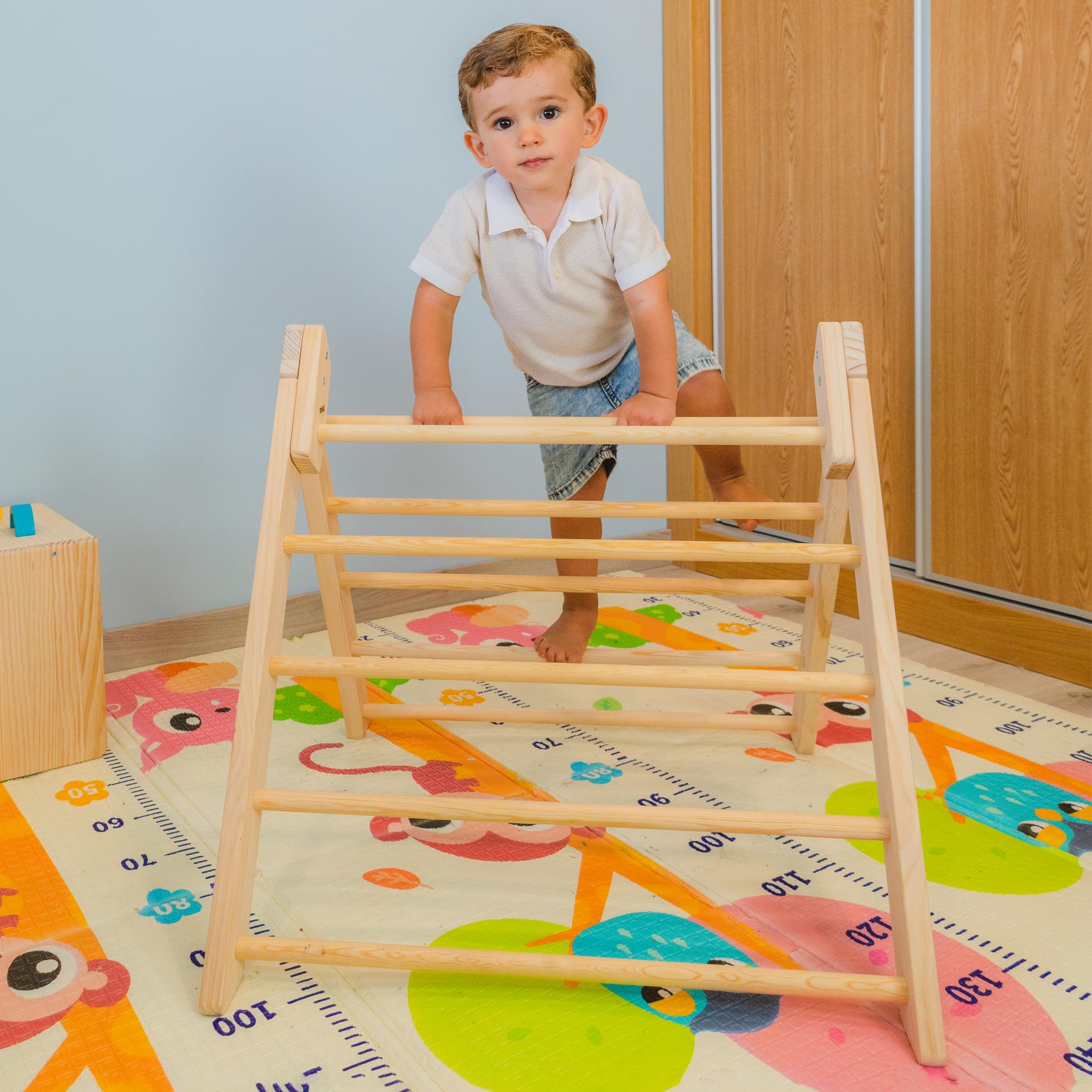 Triángulo Pikler Montessori Plegable HECHO EN ESPAÑA Escalera de Juguete para Bebés y Niños Diseño Funcional en Madera Maciza. Triángulo Escalada y Aprendizaje Montessori (Altura 59cm)