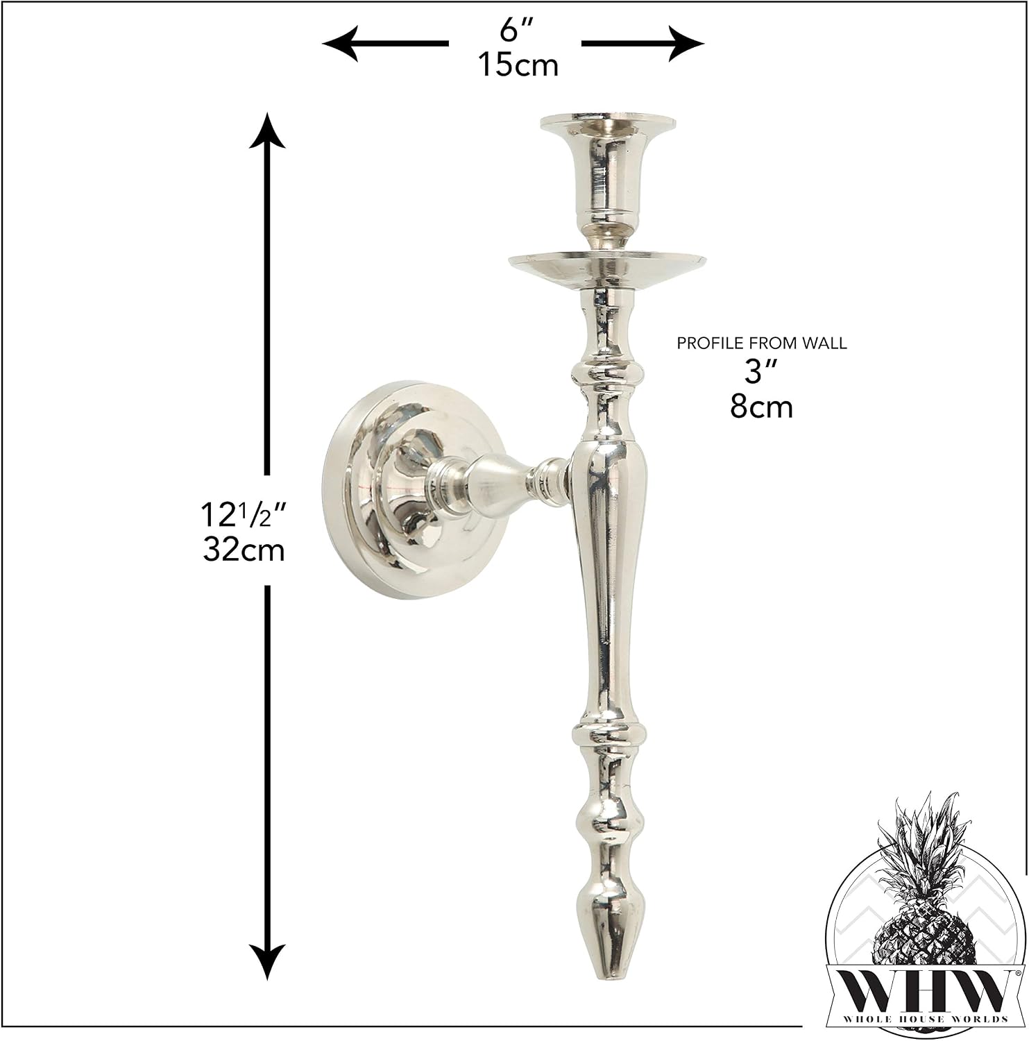 Townhouse Taper Sconce Wall Candle Holder, Silver, 12.5 Inches (32 cm)