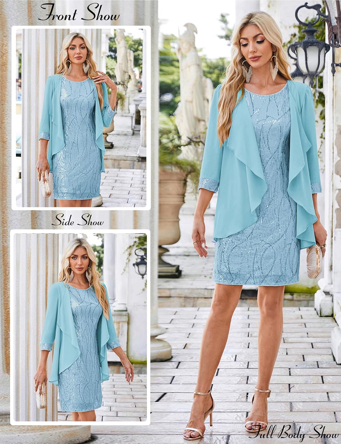 GRACE KARIN Women's Sequin Dress - Wedding Guest & Mother of The Bride Formal Dress - Two Piece Knee Length - Image 2