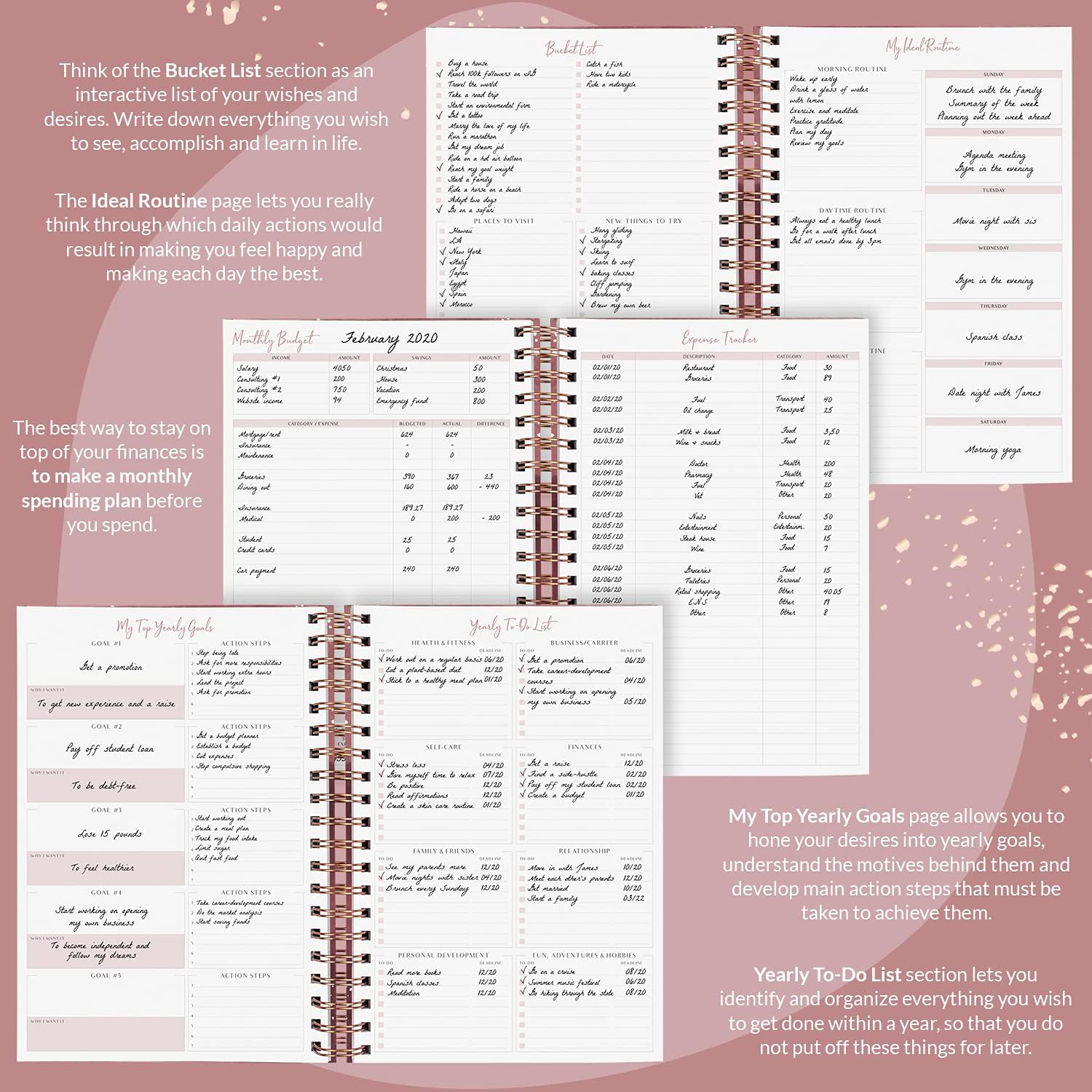PLANBERRY Large Weekly Planner Premium – Undated Life & Budget Planner – Organizer & Productivity Journal, 8x10.4″ (Rose Gold)