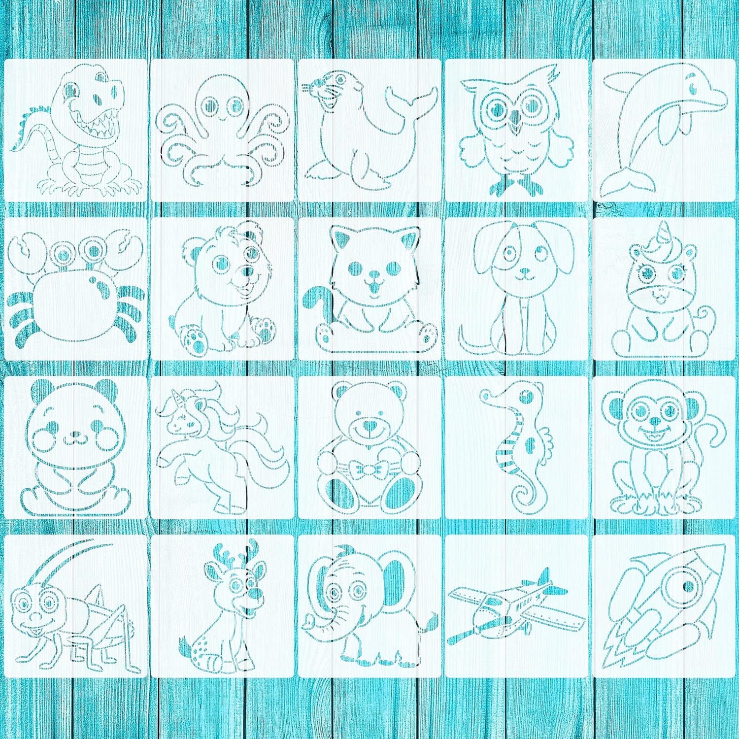 Reusable Cartoon Animal Stencils for Kids Drawing and Painting (20 ...