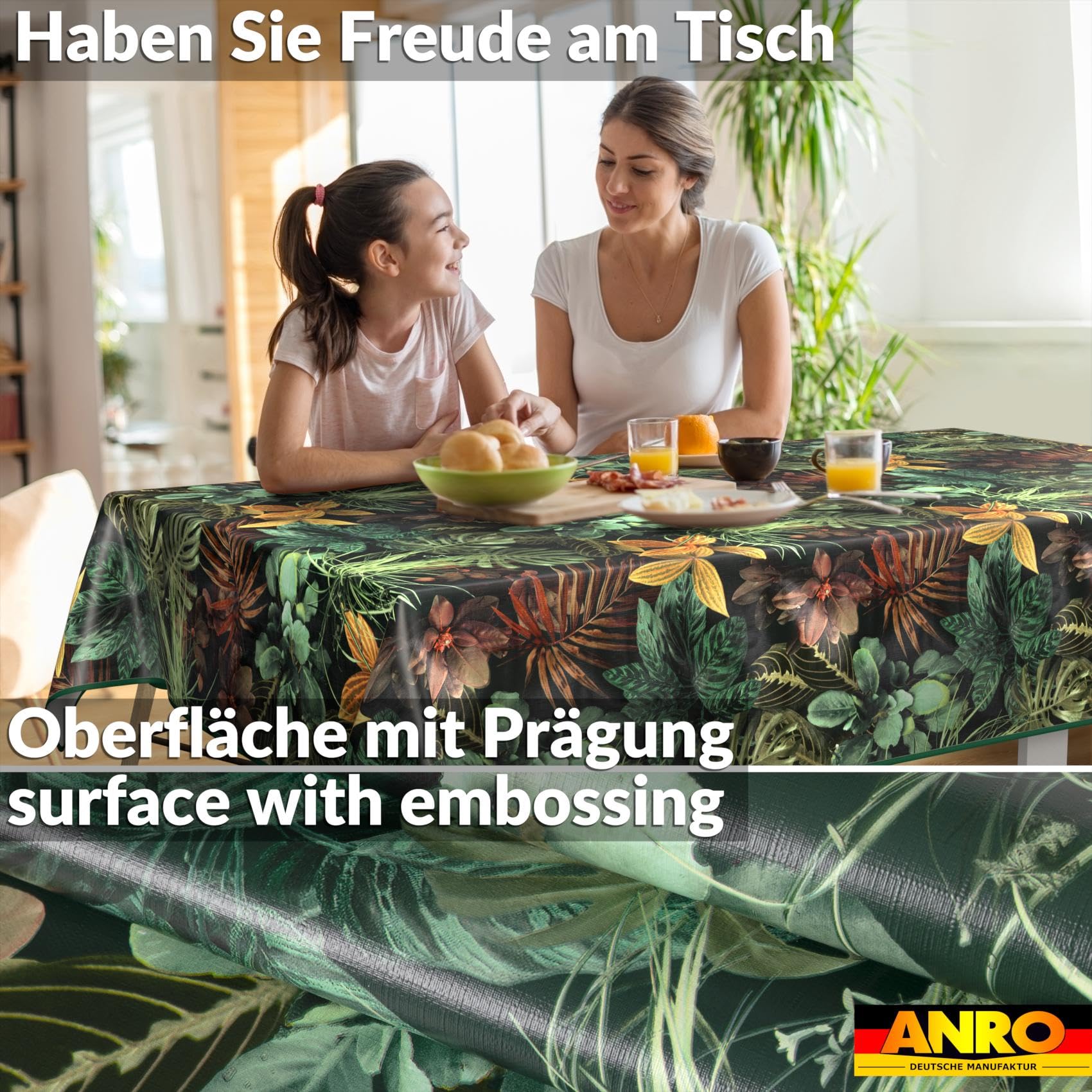 Wachstuchtischdecke Tischdecke abwaschbar Wachstischdecke pflegeleicht wasserabweisend Lotuseffekt Gartentischdecke Tropia 260 x 140 cm mit Saum (Eingefasst)