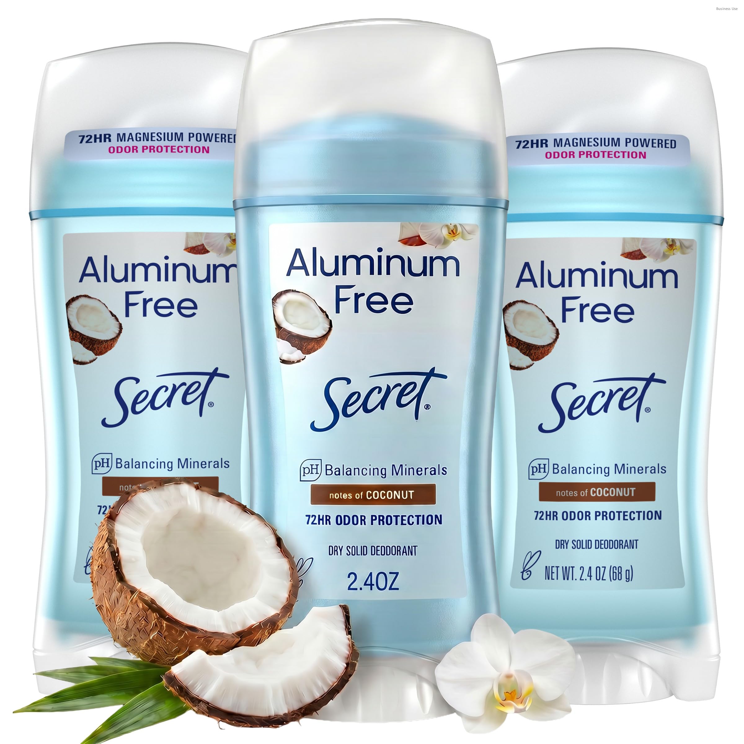 Secret Aluminum Free Deodorant for Women, 48hr Odor Protection, Naturally Derived Ingredients, Free of Parabens Dyes Talc & Baking Soda, PH Balanced, Dry Solid, Coconut Scent, 2.4 oz (Pack Of 3) Coconut 2.4 Ounce (Pack of 3)