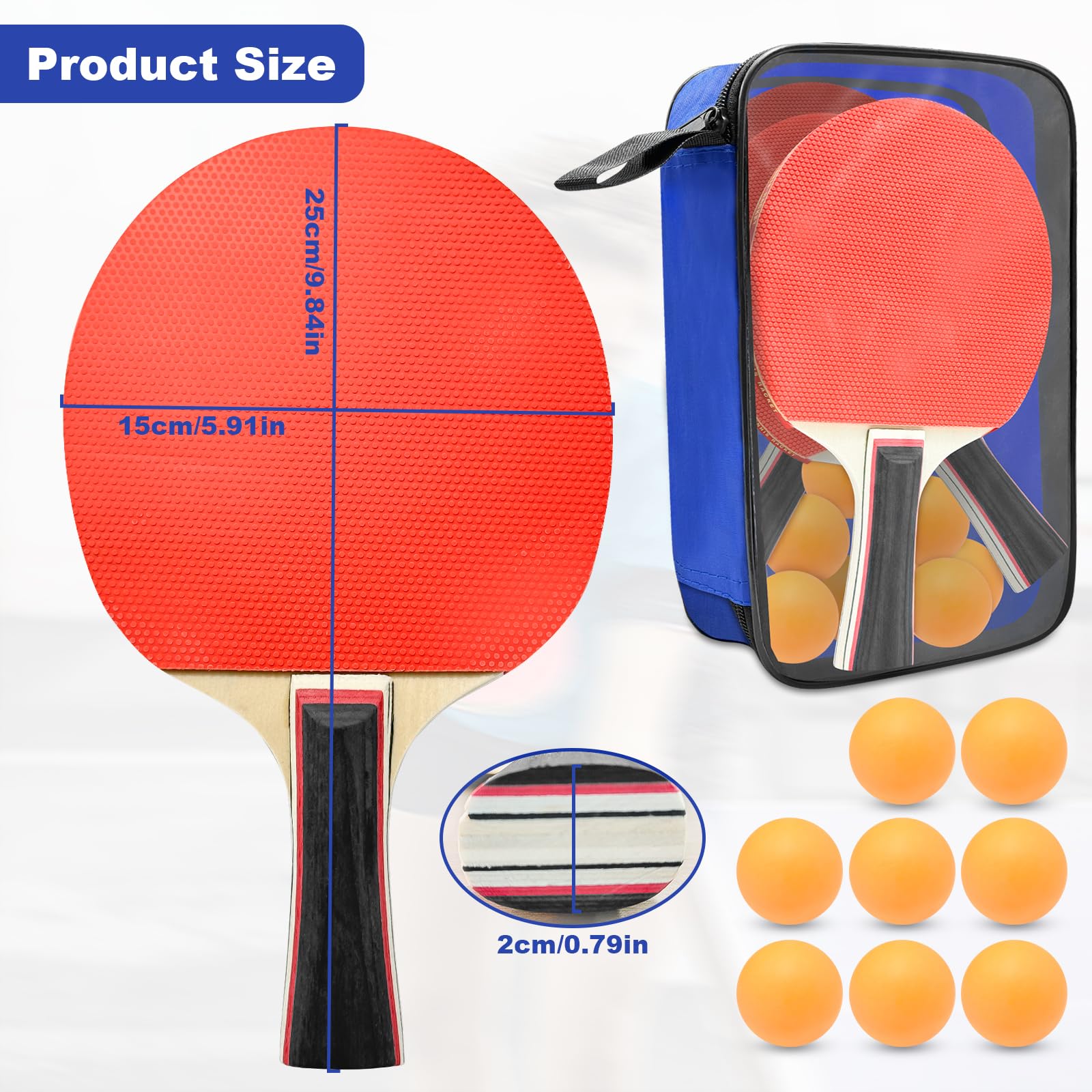 Xpieoyrm 2 Set di racchette da ping pong, Ping Pong Set includere 4 Racchette Ping-pong 8 palline e borsa, Custodia per Accessori da Ping pong per Interni ed Esterni, per Principianti ed Esperti