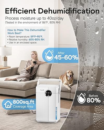 Miniatura 3 de Deshumidificador pequeño con manguera de drenaje, deshumidificador portátil de 118 onzas para autocaravana, baño, dormitorio, sótano, lavandería,