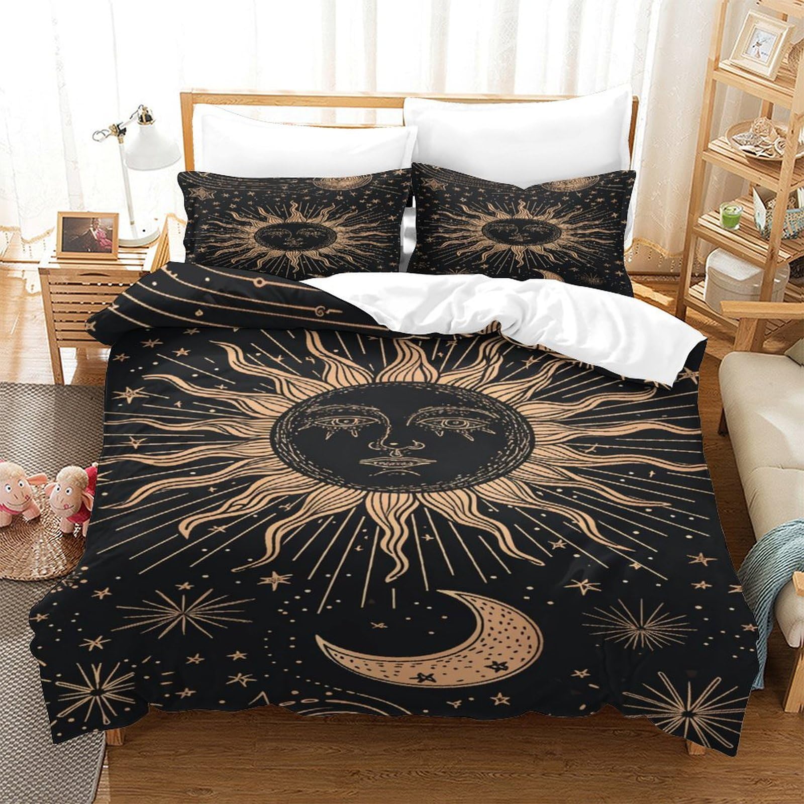 ENYISIYULO Bedding Set Sun 3D Print Duvet Quilt Cover Artistic Constellation Ultra Soft Microfiber with Zipper Unique Design for Adults Kids Bedroom Double（200x200cm）
