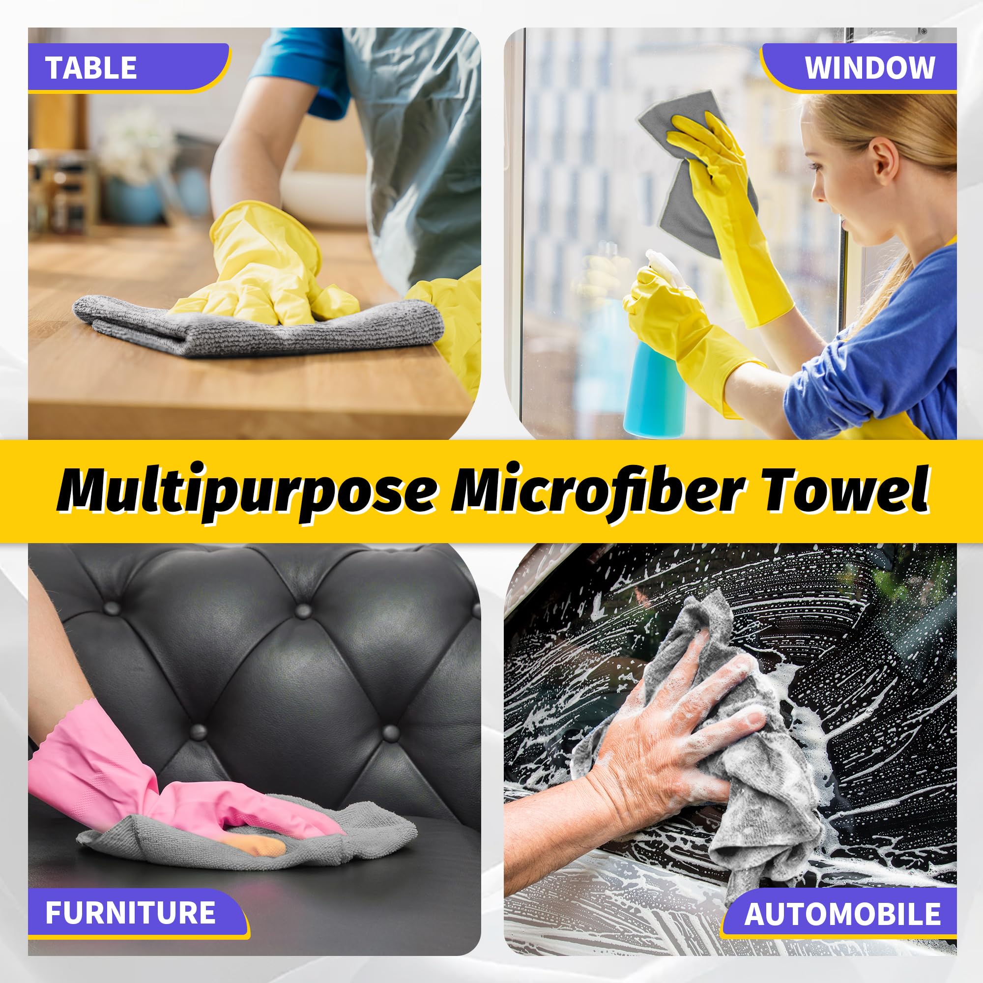 HOMERHYME Toallas de microfibra, paquete de 150 toallas de limpieza, a granel, multiusos, sin pelusas, trapos de limpieza, paño de limpieza de microfibra de grado comercial para coche, cocina, garaje,