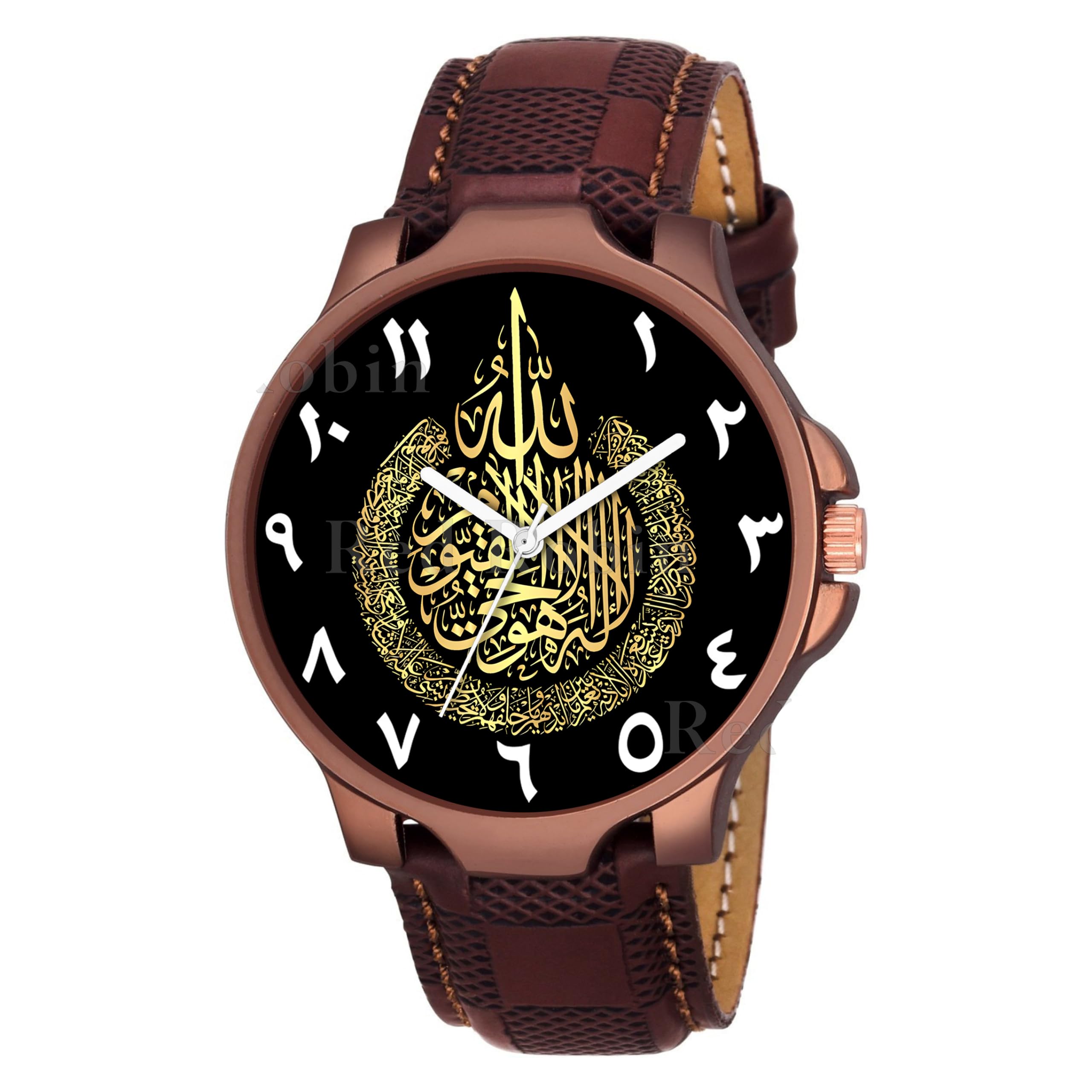 Gadgets World Analog AYATUL KURSI Design Black Dial Stylish Brown Leather Strap Wrist Watch for Muslim Men and Boys, Pack of 1 - AYATULKURSI-3K-BRW-CHL (B0CV77JW59) Amazon Price History, Amazon Price Tracker
