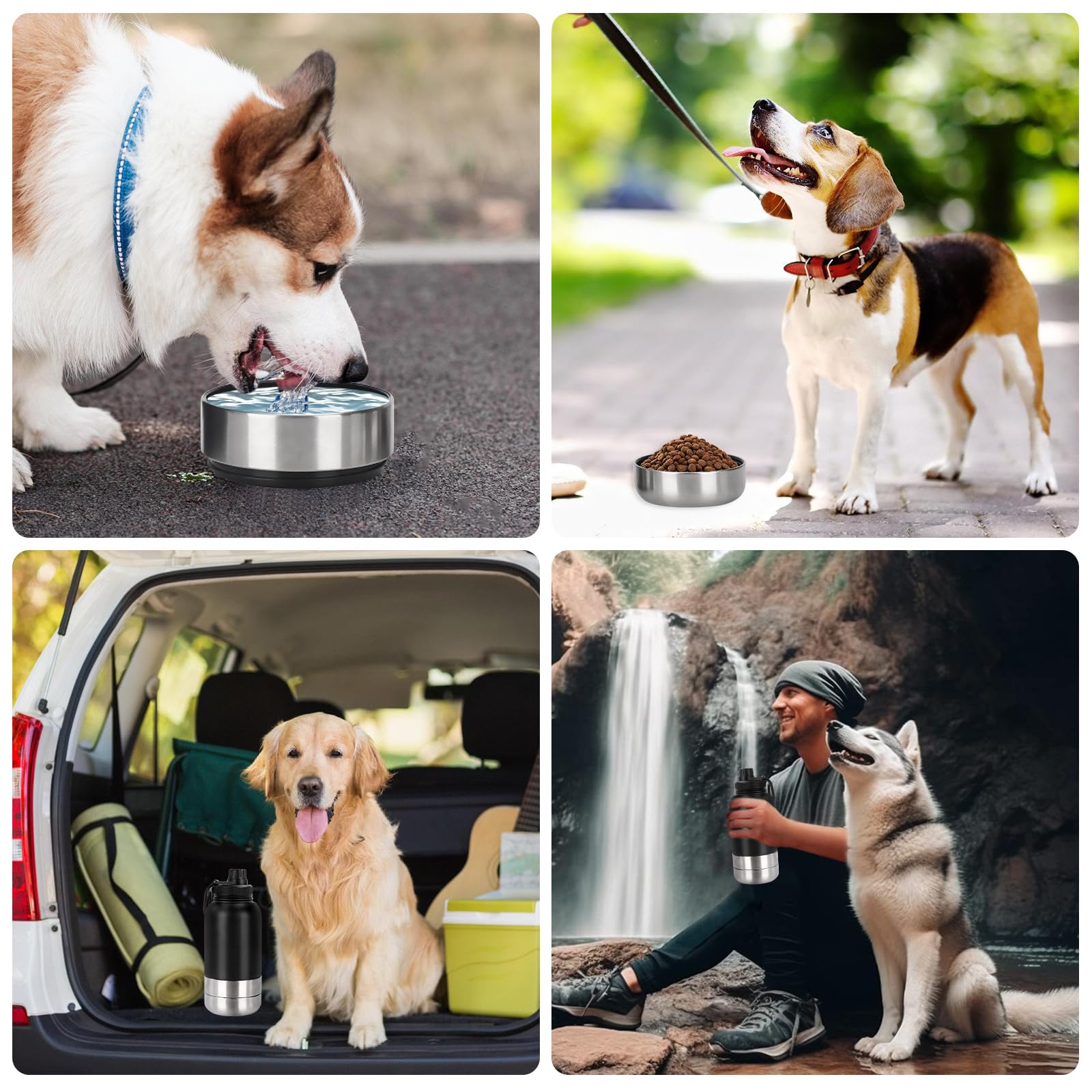 Borraccia per cani da viaggio, 950 ml, per cani, in viaggio, per cani, in acciaio inox, isolata, con ciotola per acqua e ciotola, accessorio per cani per passeggiate, senza BPA