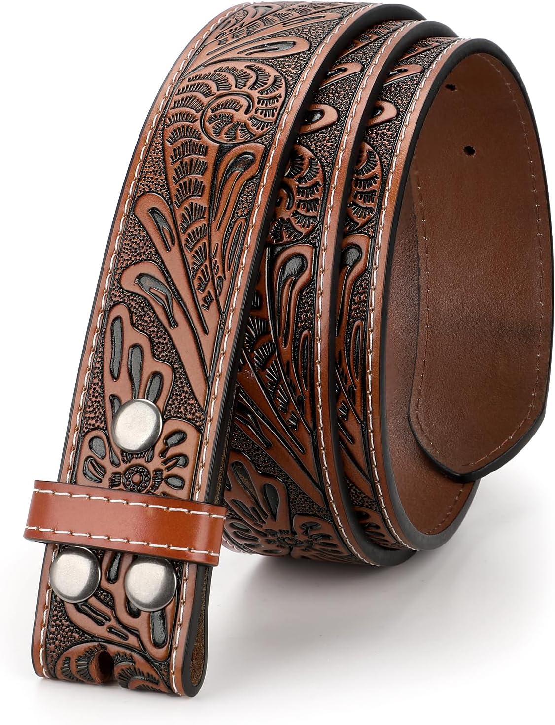 Western Belt Strap for Men without Buckle 1.5" Wide Floral Engraved Embossed Leather Belt Strap