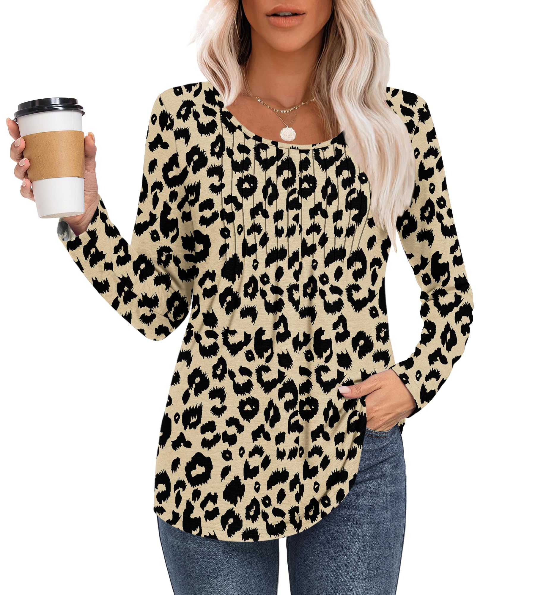 MOLERANI Langarmshirt Damen Rundhals T-Shirt mit Plissee