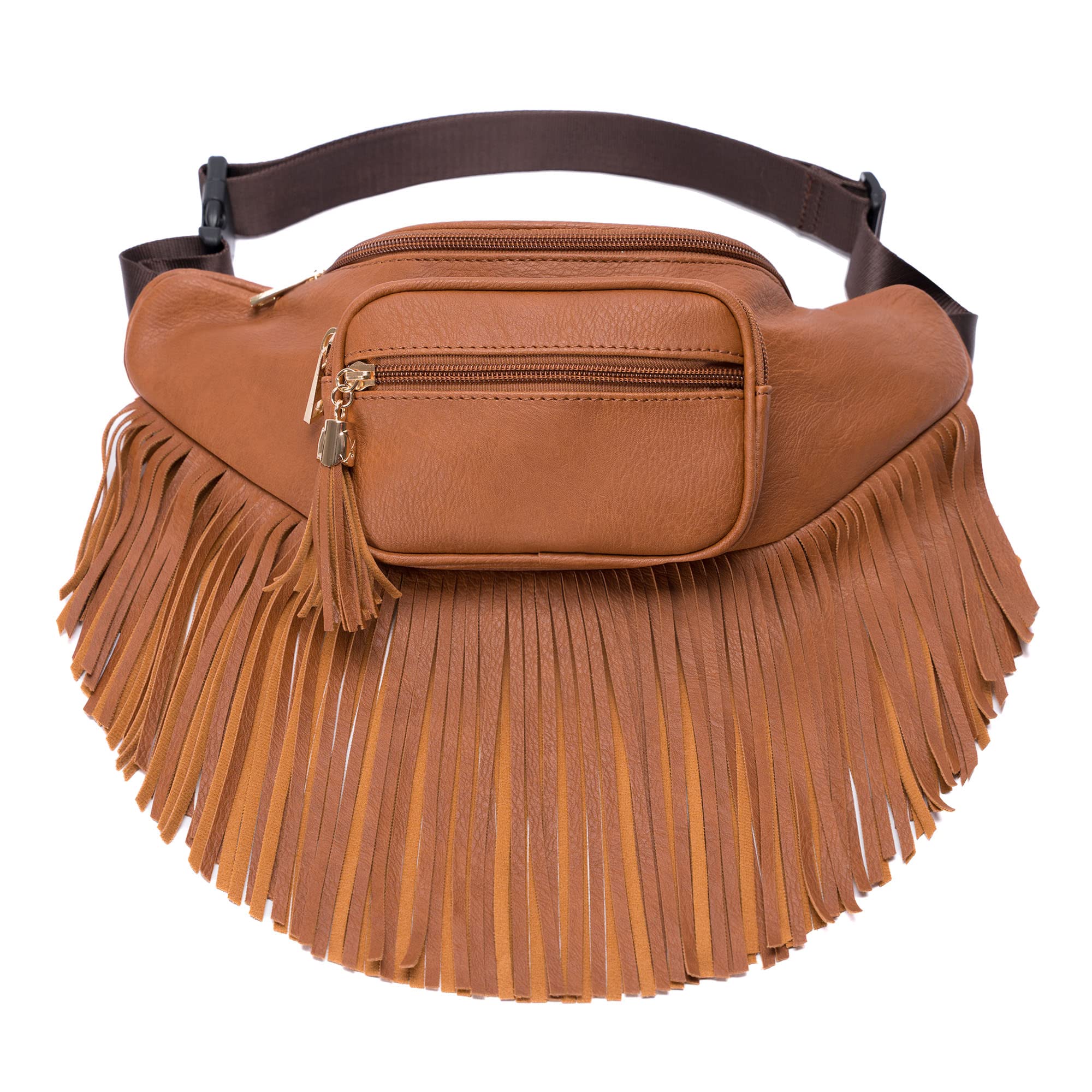 Solene Fringe Waist bag for women with Multi Zipper Pockets