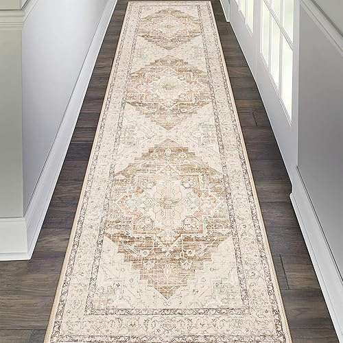 Miniatura 25 de Alfombra de pasillo Pauwer 2x8 larga, alfombras lavables de cocina, alfombra vintage de medallón de granja, alfombra suave para arrojar para