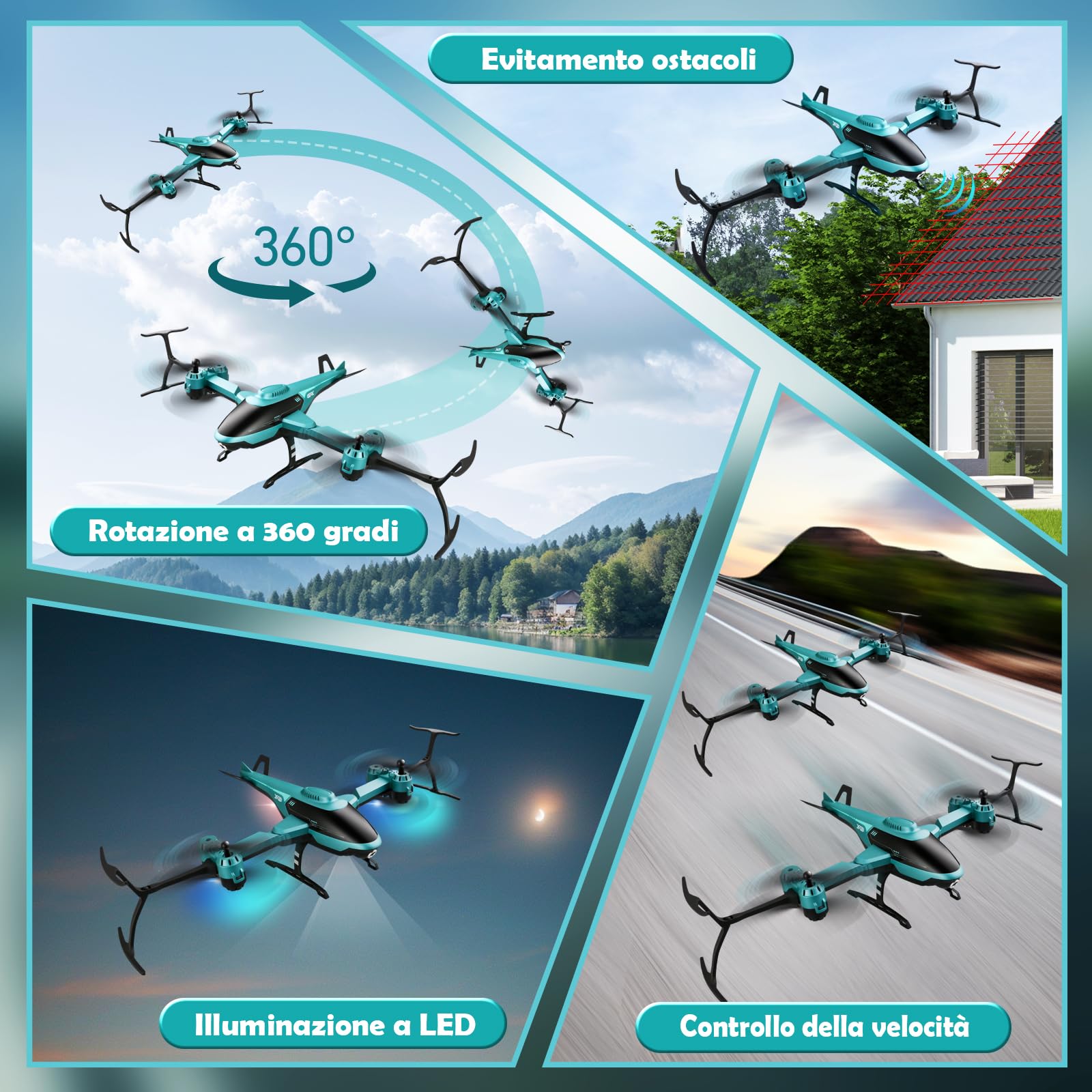 PATEMZON Elicottero Telecomandato, 2.4GHz RC Aereo Giocattoli con Luce Led e Volo Notturno, Rotazione A 360°, Involucro Pieghevole, Evitamento Ostacoli, Regalo per Ragazzo Ragazze dai 3+ Anni (Verde)