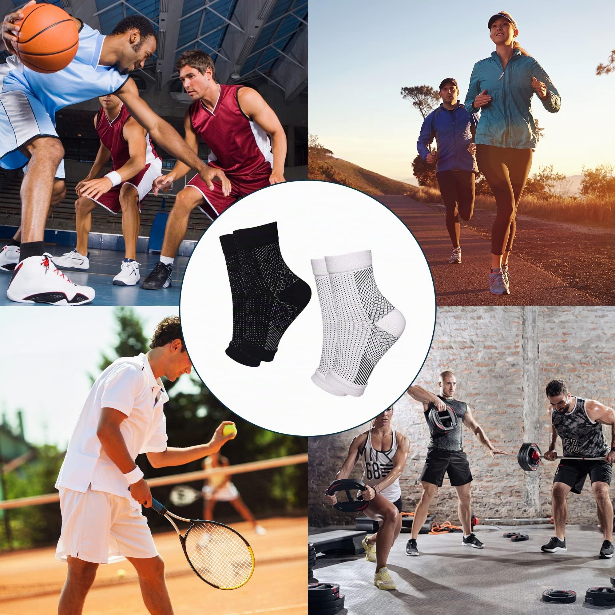 4 Paires Chaussettes Pour Neuropathie Chevillere Entorse Chaussettes Chevillere De Maintien Sport Attelle Cheville Pour Hommes Femme Protege Cheville for Football Basketball Running Hiking