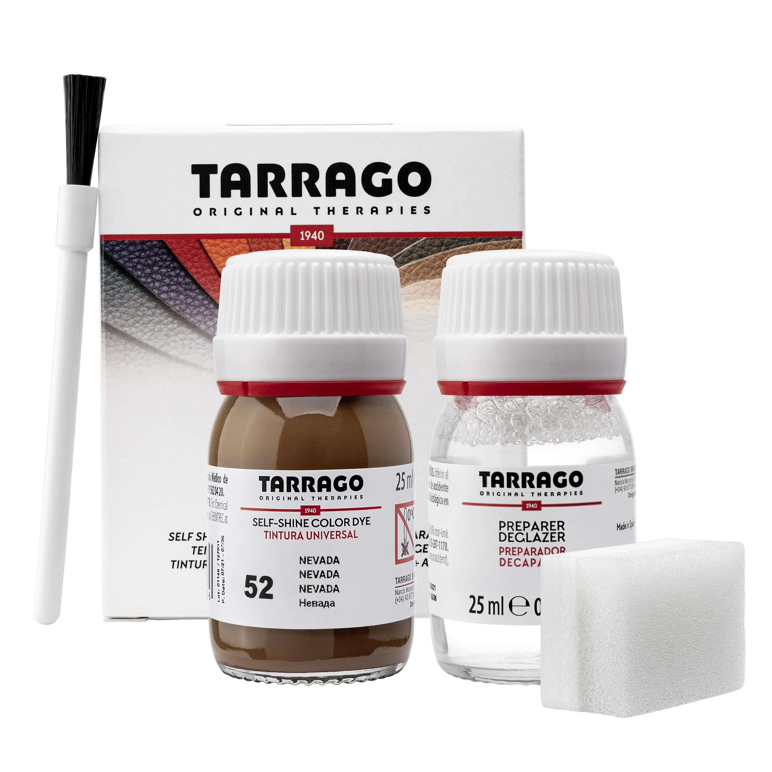 Tarrago Leather Dye Kit with Deglazer and Applicator - Restore & Recolor Shoes, Boots, Purses, Wallets, Jackets, and Furniture - Rich Pigment - 25mL