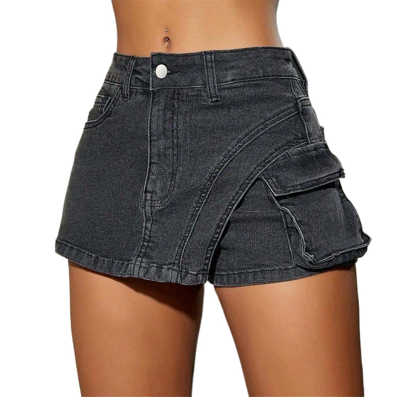 Short en jean extensible et confortable à poches asymétriques - 7