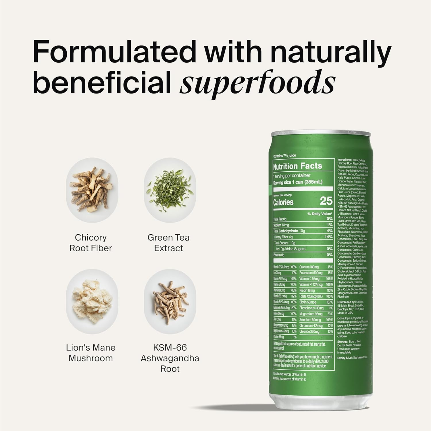 Huel Daily Greens Ready-to-Drink | Apple Cucumber Mint Superfood Greens | 91 Vitamins, Minerals, and Wholefood-Sourced Ingredients | Adaptogens, Antioxidants, Gut-Friendly Probiotics | 12 Fl Oz, 12 Pk - Image 5