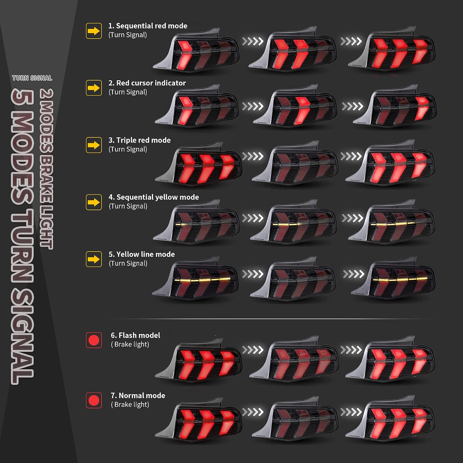 VLAND LED Headlights & 7 Modes Tail lights For [ 2010 2011 2012 Ford Mustang ] W/Welcome/Breathe Function Dynamic DRL & Sequential Turn Signal (Just Fit for Halogen Factory light)
