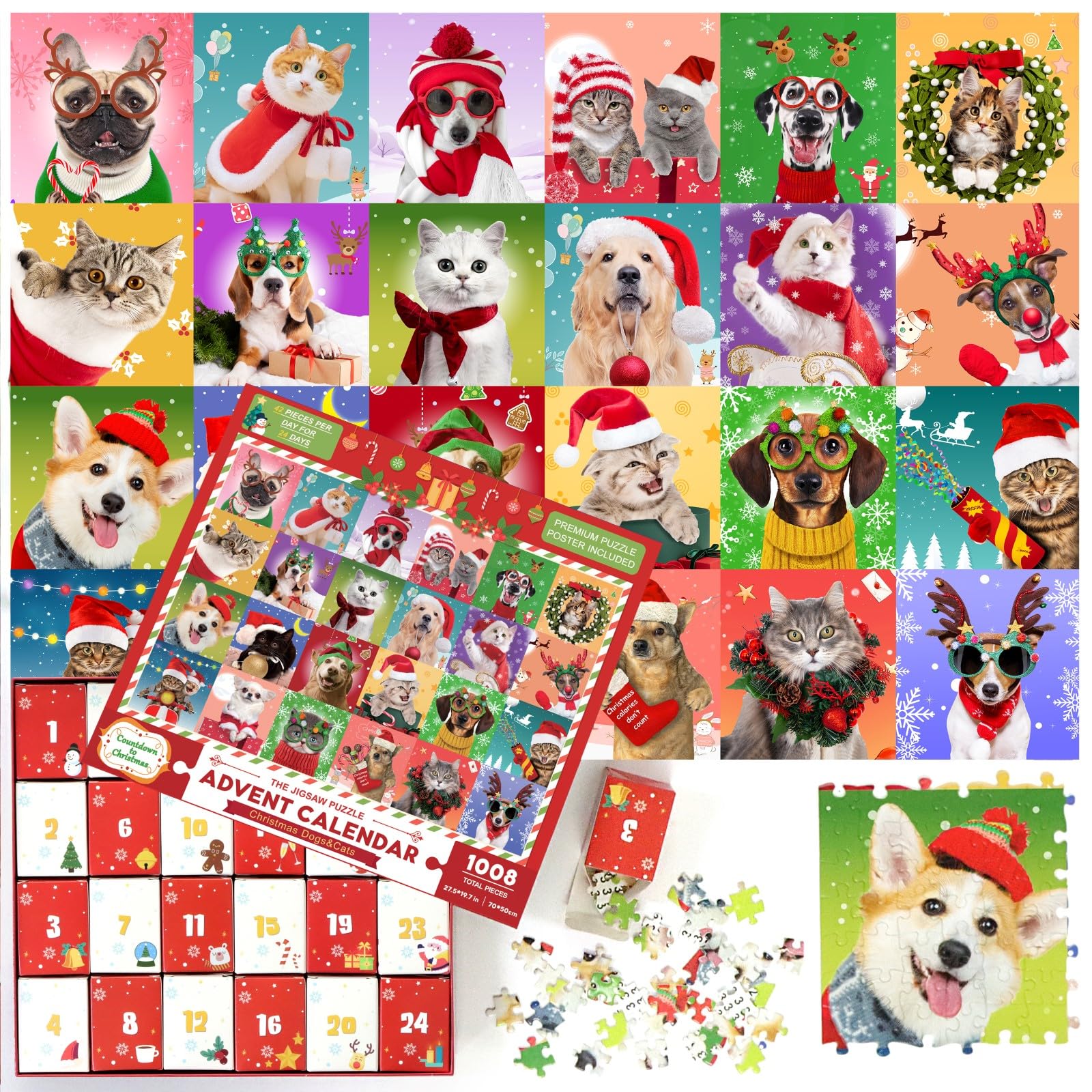 Adventskalender Puzzle 1000 Teile – 24 Tage Weihnachts-Countdown, „Die Geburt Christi“, 70x50 Cm Fertig