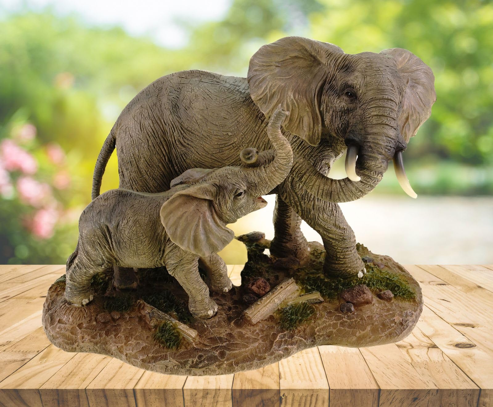 Kremers Schatzkiste Figura decorativa de elefante mamá con niño 16 cm para escena africana de pie