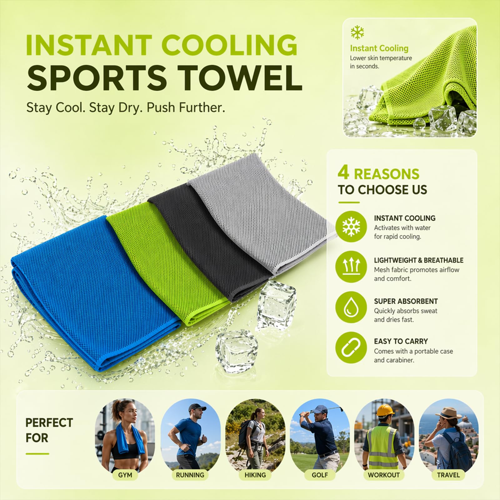 Asciugamano Rinfrescante 4 Pezzi,Cooling Towel in Microfibra ad Asciugatura Rapida,Asciugamano Sportivo Traspirante per Fitness Running Yoga Palestra,30 x 90 cm con Custodia in Silicone