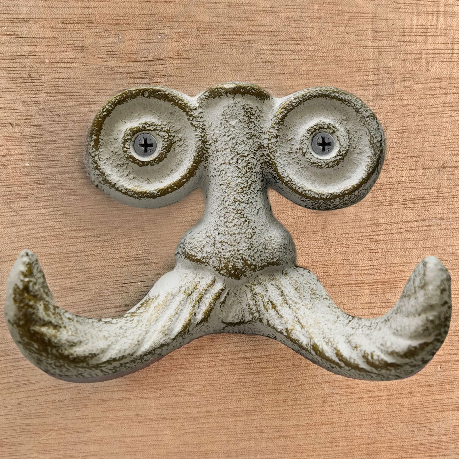 Cast Iron Hook, Heavy Duty Vintage Cast Iron Hook for Hanging, Art Decorative Antique Beard Shape Wall Hanger with 2 Hooks and Screws for Coat, Scarf, Bag, Towel, Key, Cap (1Pcs)
