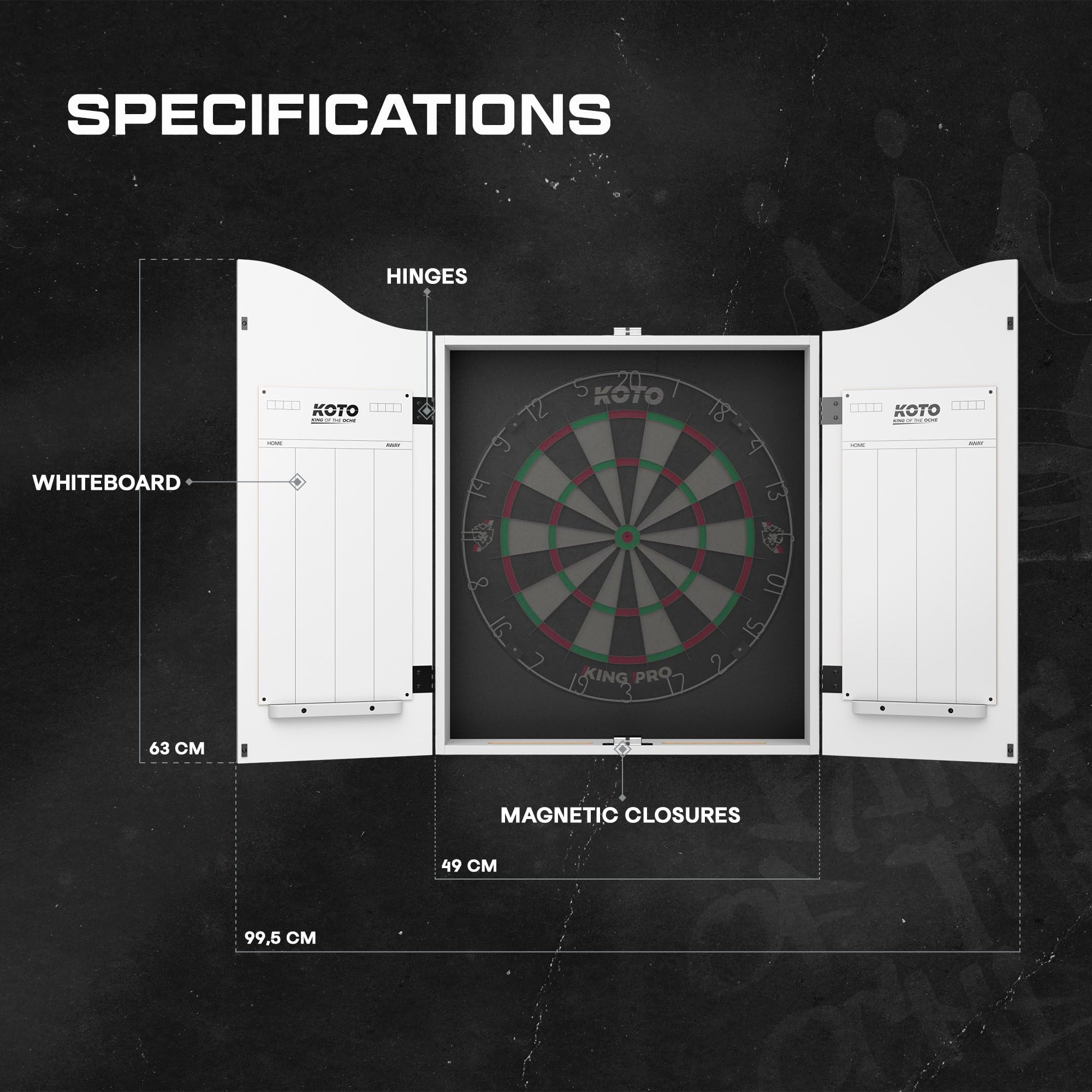 KOTO - Gabinete de Dardos Blanco Plain, Almacenamiento Práctico para Dardos en Casa, con Whiteboards para Llevar la Puntuación