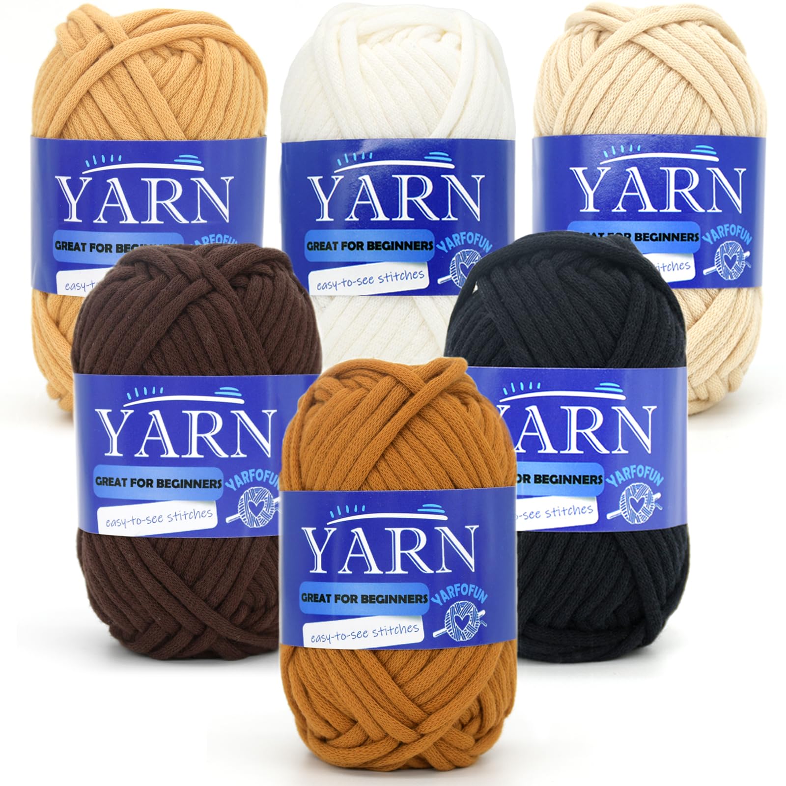 6 Pack Beginners Crochet Yarn - Brown Series Cotton Blend for Crocheting & Knitting with Easy-to-See Stitches