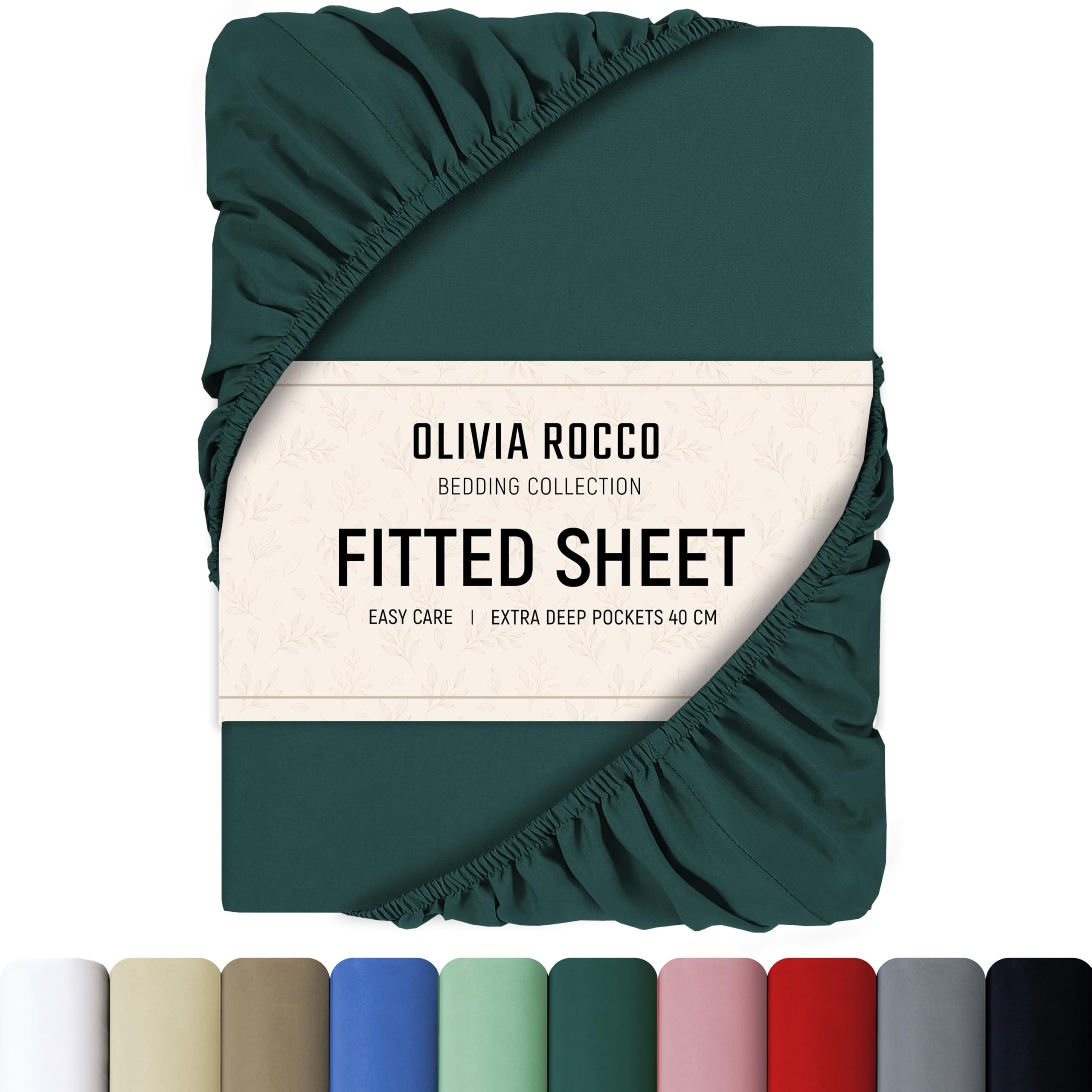 Olivia Rocco Fitted Sheet Extra Deep Pocket 16 inch (40 cm) Soft Brushed Microfibre Fabric Shrink & Fade Resistant Easy Care Bottom Sheets, Single Teal