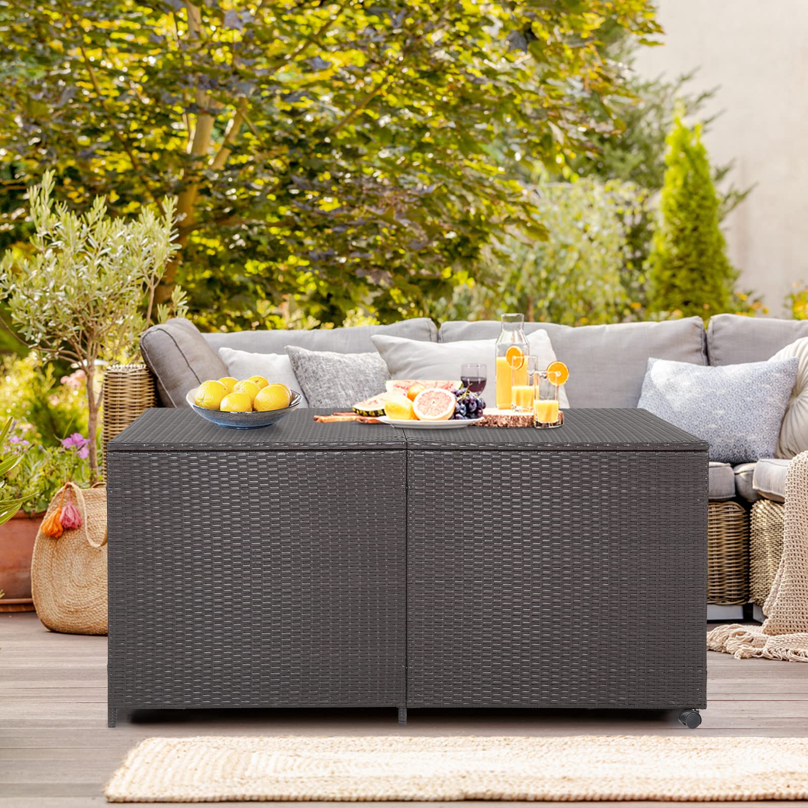 LIFEZEAL 662 L Coffre de Rangement en Rotin PE avec Housse Imperméable, 150x77x73 cm