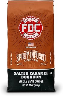 Fire Department Coffee - Salted Caramel Bourbon Coffee - Gives Back to Firefighters - Premium Bourbon Infused - Whole Bean Medium Roast - Non-Alcoholic - Roasted in the USA - Veteran Owned - 12 oz