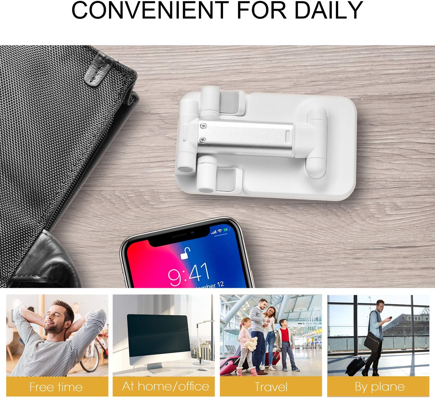 CloudMi Adjustable Desktop Cell Phone Stand Foldable Tablet Holder with Anti-Slip Base and Charging Port, Mobile Phone Mount for Desk Compatible with Pad Mini Phone 13 Pro X XR XS Max 8 7 6 5 5s