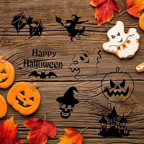 Miniatura 6 de OOTSR 48 plantillas pequeñas de Halloween para manualidades, plantillas de dibujo reutilizables de Halloween de 3 x 3 pulgadas para pintar sobre