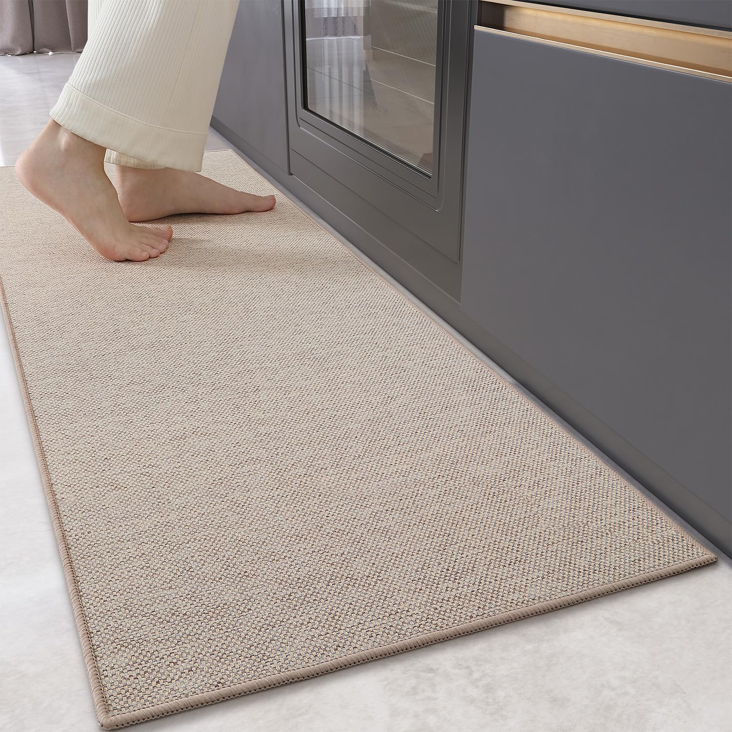COLOR&GEOMETRY Tappeti da Cucina Antiscivolo Lavabile 43x120cm, 4mm Sottile Tessuto Runner Tappeto, Assorbente Facile da Pulire Tappeti da Pavimento per Davanti al Lavandino, Corridoio, Beige