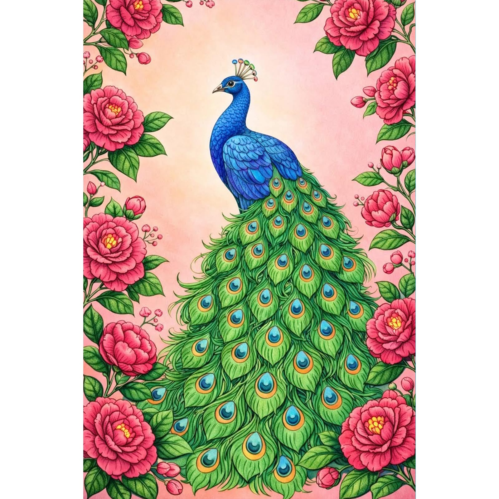 Poetrydraw Peonies And Peacocks 5D Round Drill Diamond Art Painting Kit, Diy Art Craft For Adults & Beginners, Home Wall Decor, 11.81X17.72in (Peonies & Peacocks)