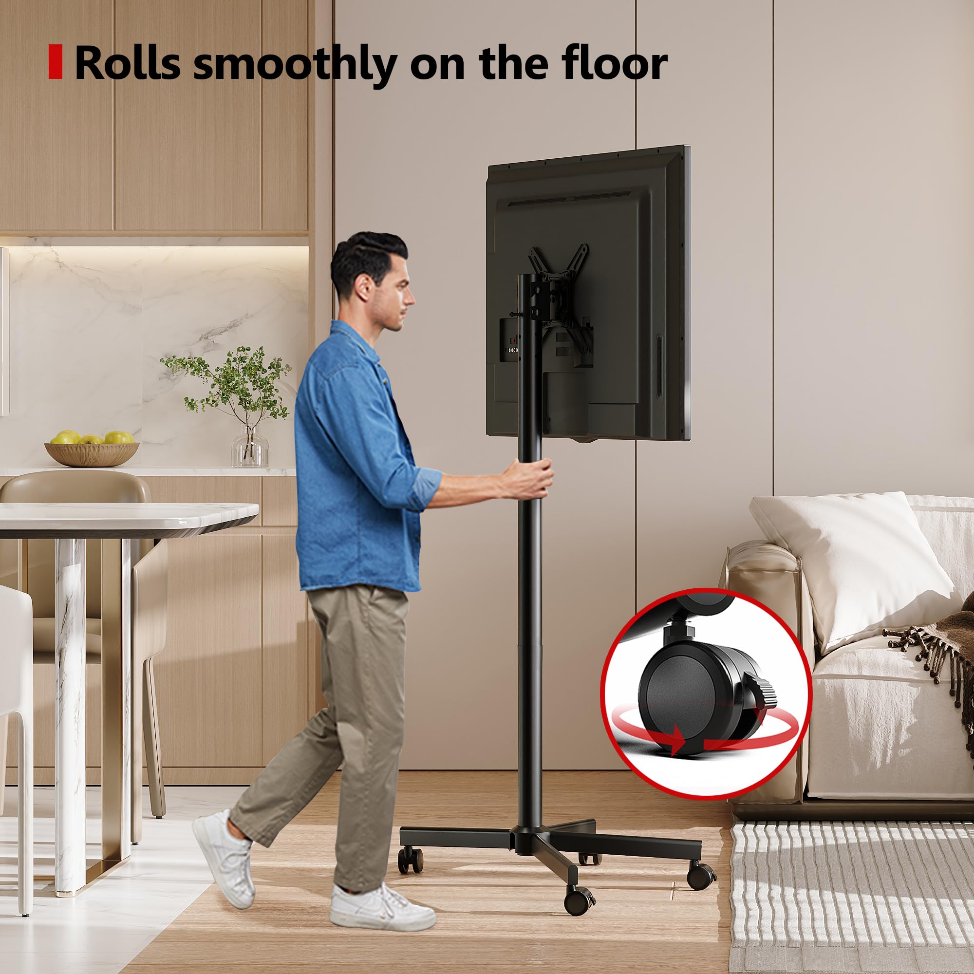 AOKCOS Supporto per TV con rotelle, per TV da 19 a 42 pollici, altezza regolabile, girevole, fino a 15 kg, max. VESA 200 x 200 mm