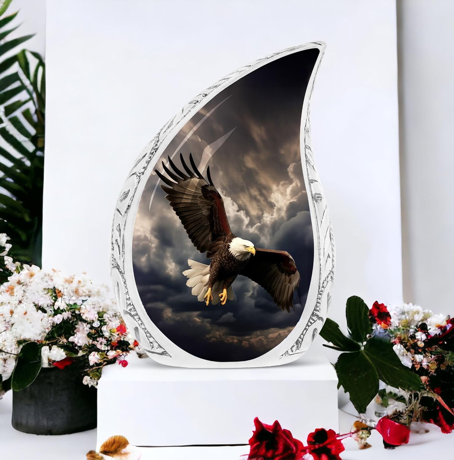 Eagle Fly with Rain Clouds Urn - Cremation Urns for Human Ashes - Urn for Ashes for Women - Burial Urns for Adult Human Ashes - Urns for Human Ashes Adult Man - Large Urns for Human Ashes 10 Inch