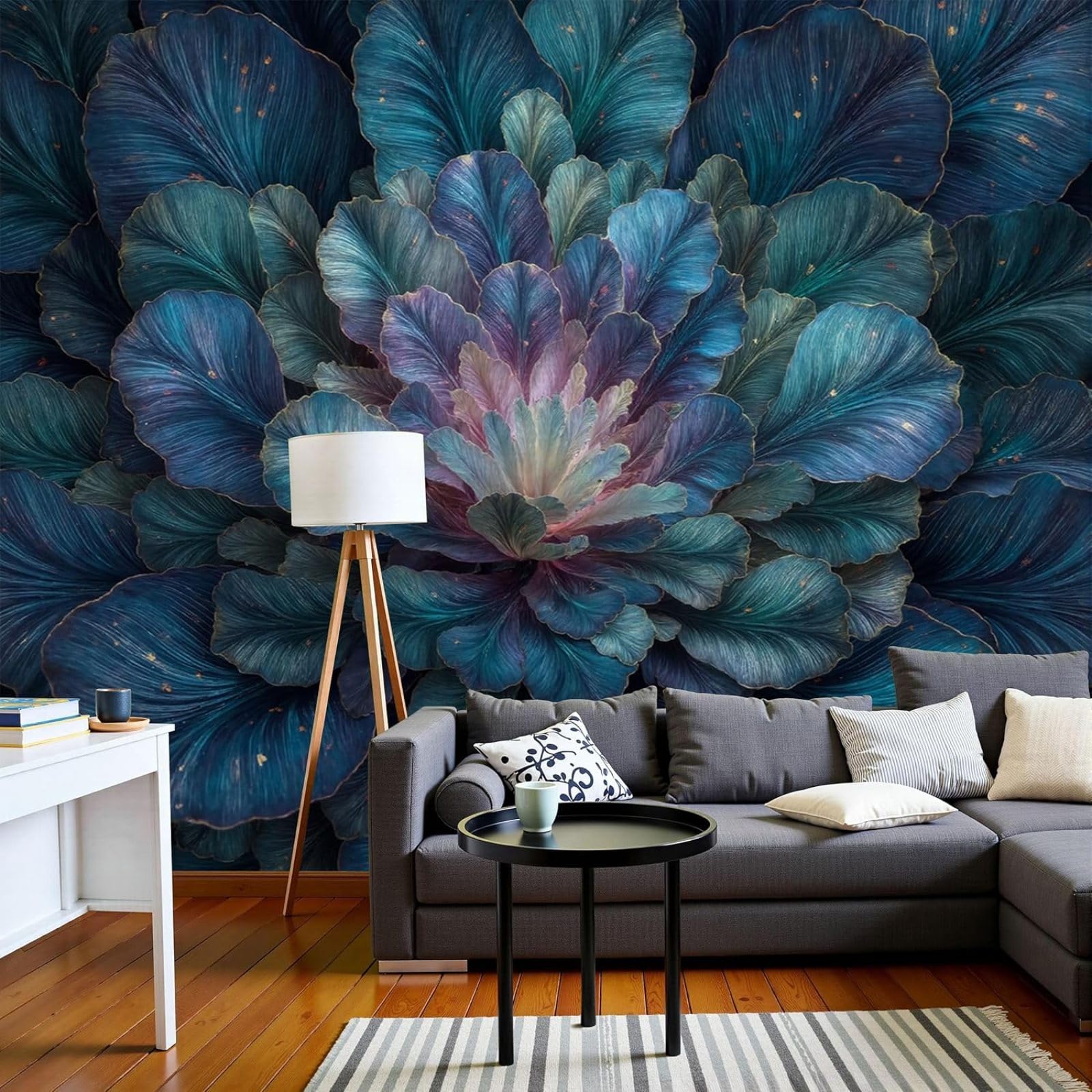 Imaginative Floral 3D Effect Photo Wallpaper for Bedroom, Living Room, Modern XXL Motif Wallpaper, 3D Mystery Flower Decoration, Blue-Green, 400cm x 280cm Stickers - Frameless Painting - Poster
