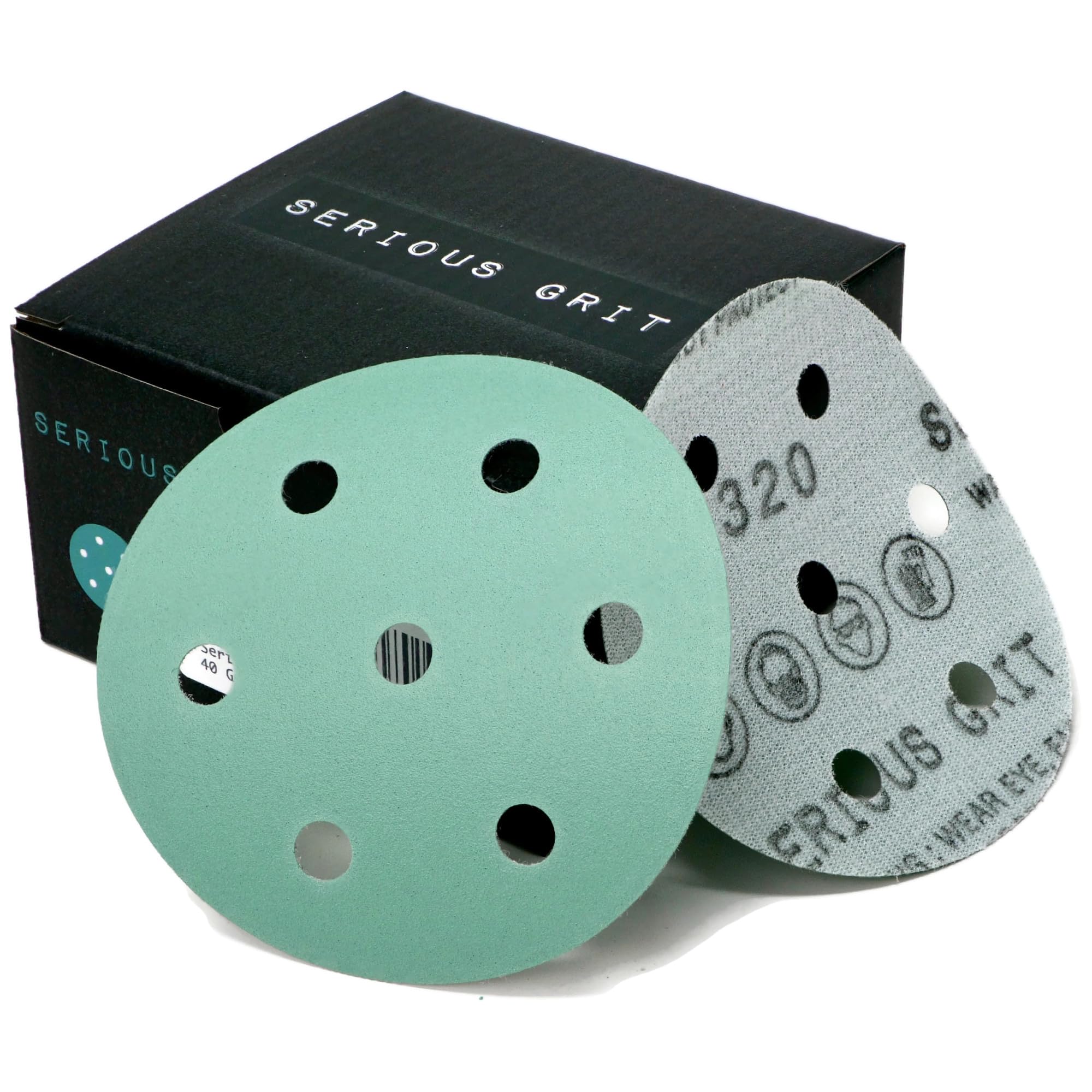 Serious Grit - 90mm 7-Hole P320 Grit Sanding Discs - 50 Pack Box