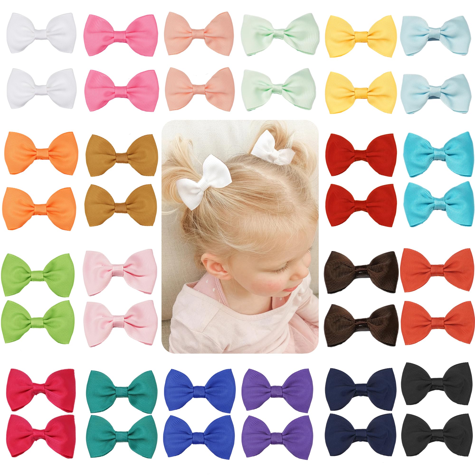 40PCS Baby Girls Hair Bows Clips 2.5Inch Grosgrain Ribbon Bows Alligator Hair Clips Barrettes Pigtail Bows Hair Accessories for Toddlers Kids Children