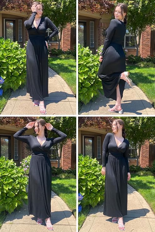 OUGES Women's Warp Pockets Maxi Fall Winter Cocktail Formal Dress 2026