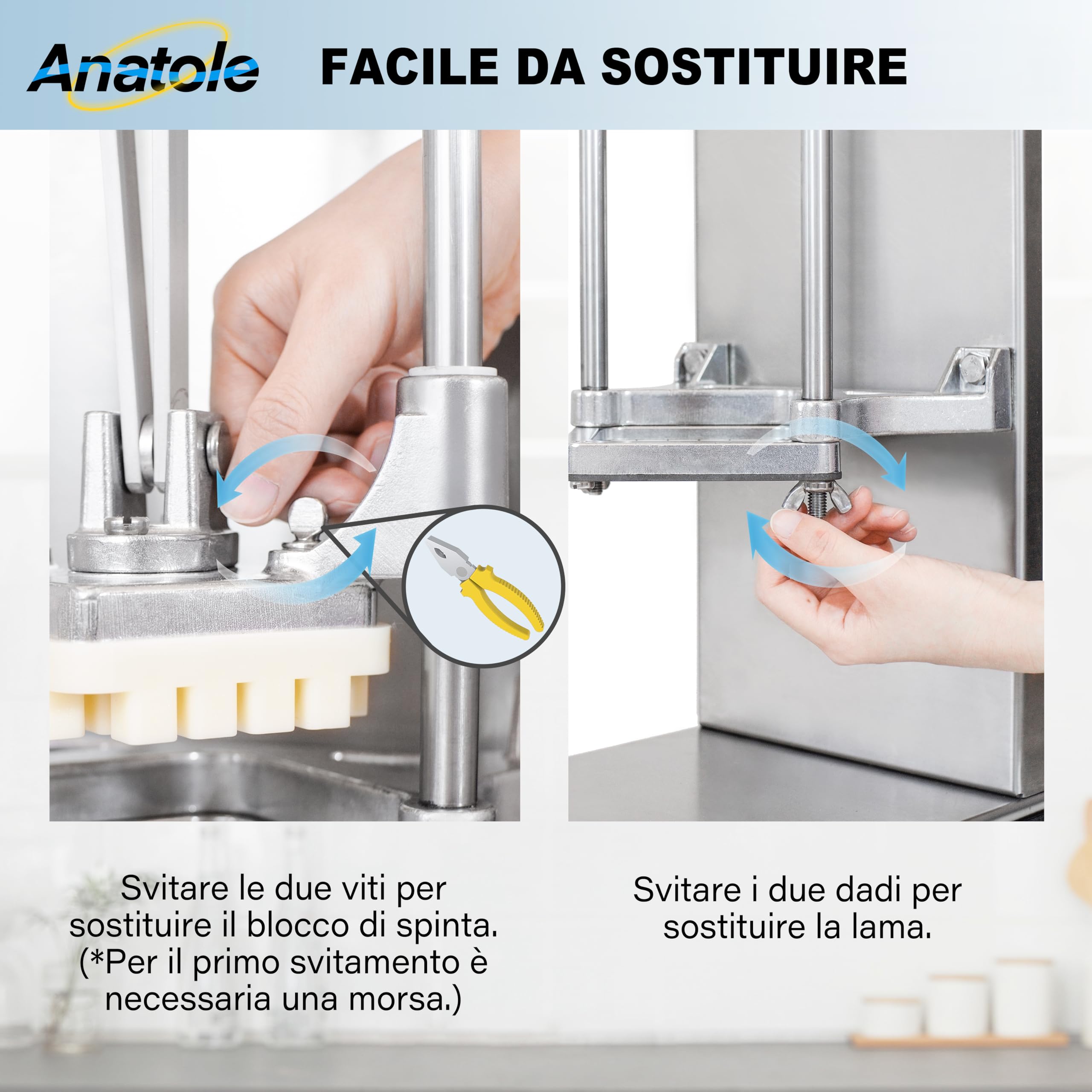 Anatole Tagliapatate per Patate Fritte Professionale Verticale con Lame 6mm 9mm 13mm Acciaio Inox Taglia Patatine Fritte Manuale Commerciale Tagliaverdure Multifunzione per Cipolle Carote Cetrioli