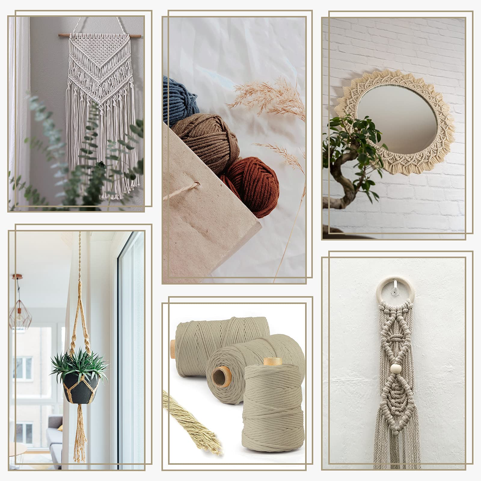 Hilo de macramé premium, 1000 m, 3 mm, amarillo, 100 % algodón, cordón natural, hilo de algodón, decoración artesanal
