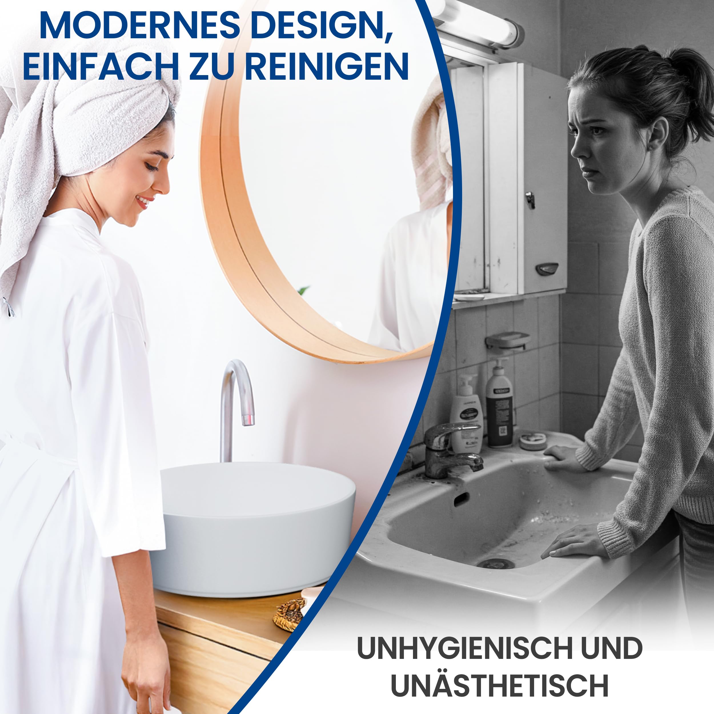 rtmr Aufsatzwaschbecken, Waschbecken rund 36 cm – Keramik Waschschale weiß matt – modernes Design Waschtisch Schüssel für Bad & Gäste-WC – Waschbecken rund inkl. Siphon