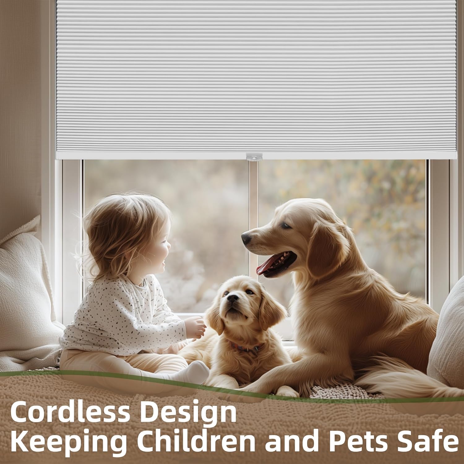 Cordless Cellular Shades, Blackout 1.25 Inch Widow Depth Needed Top Down Bottom Up Honeycomb Blinds, Custom Pleated Room Darkening Cellular Blinds for Home, Living Room, Door, White
