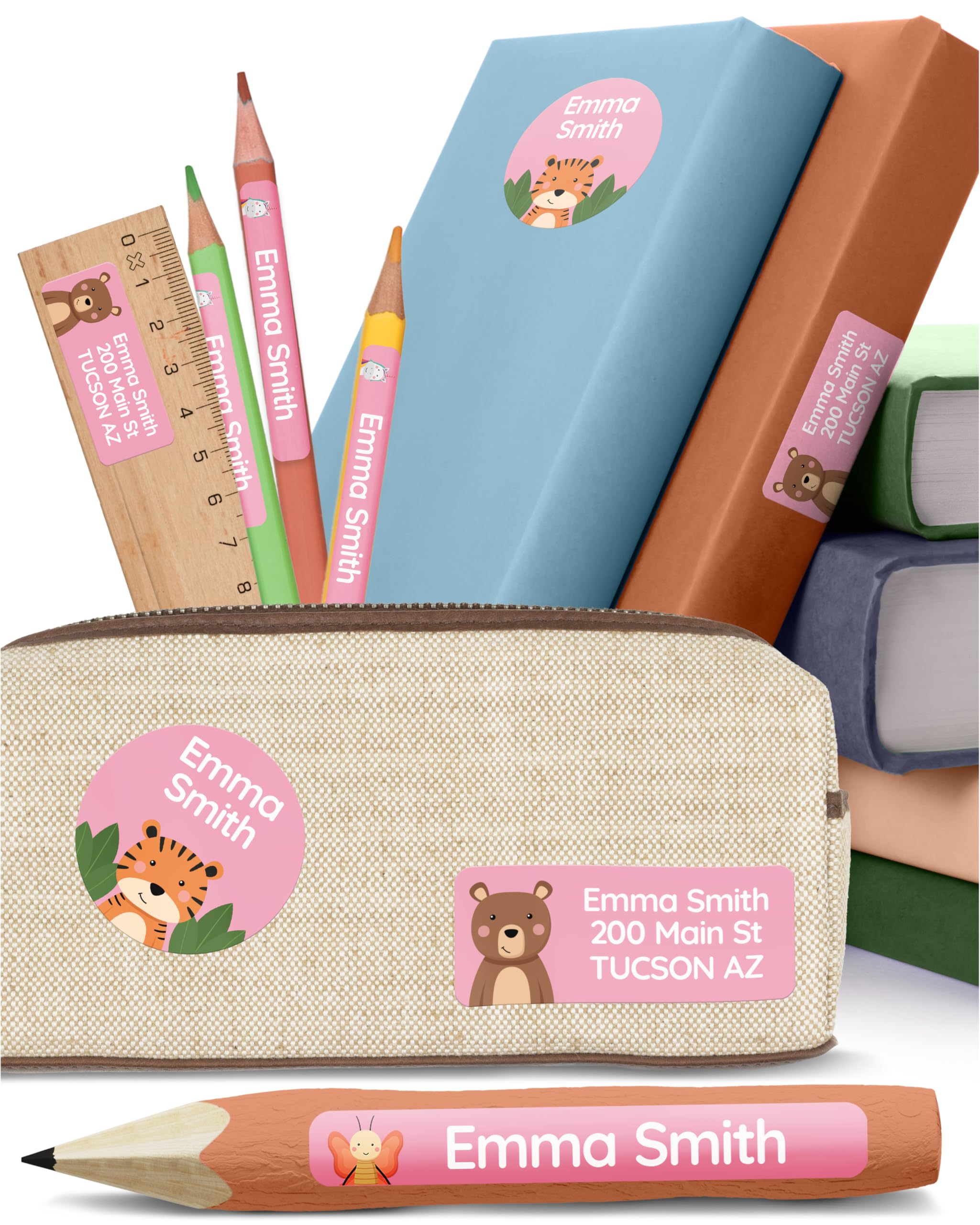 Personalized Name Labels for Kids Set Pink [100pcs] - Waterproof Name Stickers for School, Baby Bottles & Daycare - Custom Name Stickers - Washable