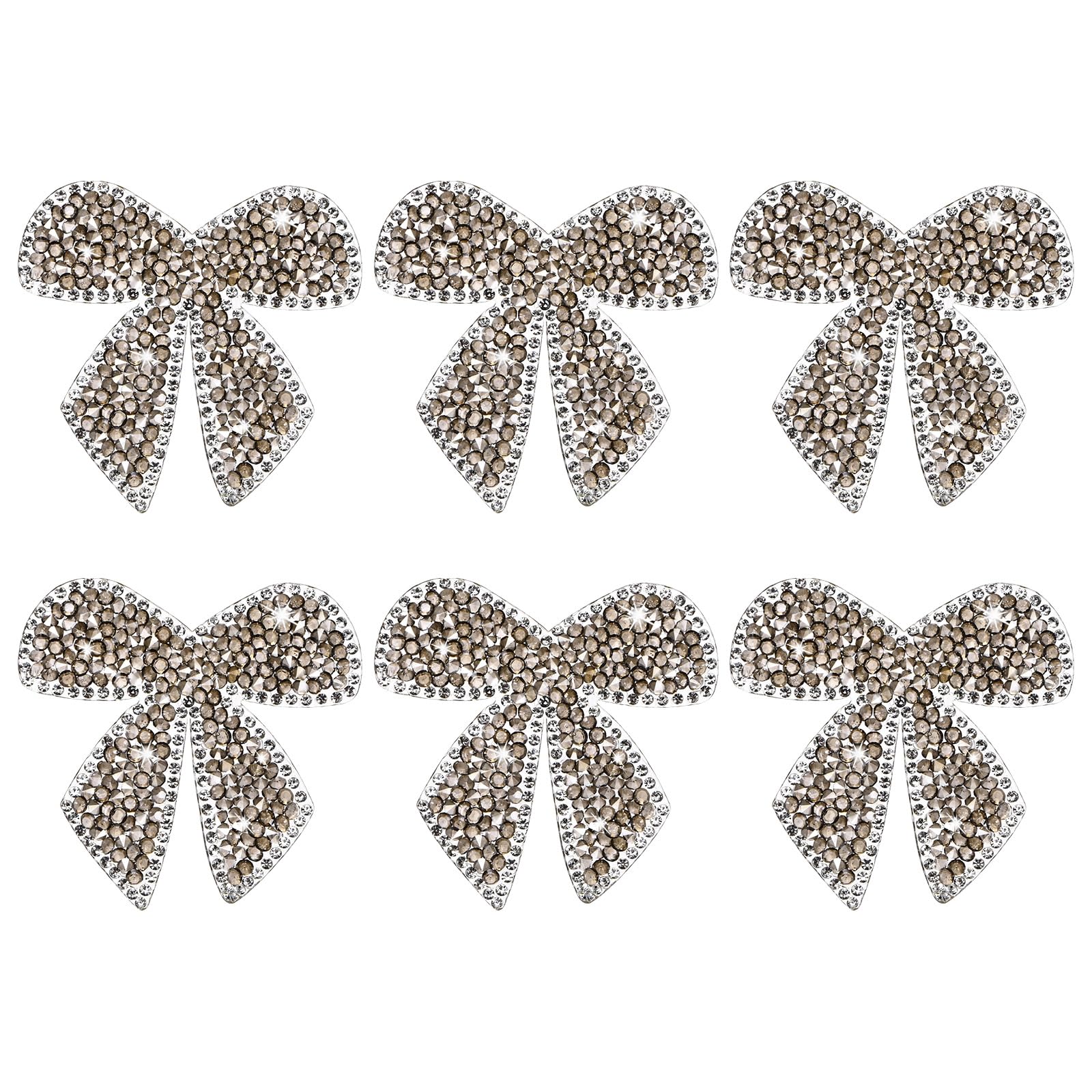 M METERXITY 6-Pack Rhinestone Bow Knot Iron-on Patches 6cm Mineral Grey Adhesive Appliques Rhinestone Glitters Bow Knot Patches for DIY Crafts/Clothing Repairing/Shoes/Bag/Hat